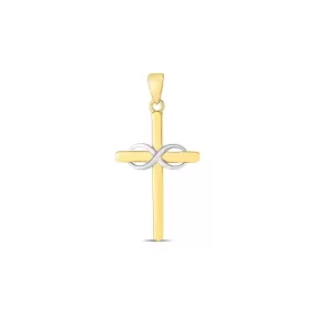 14k Two Tone Gold High Polish Diamond Cut Cross Pendant