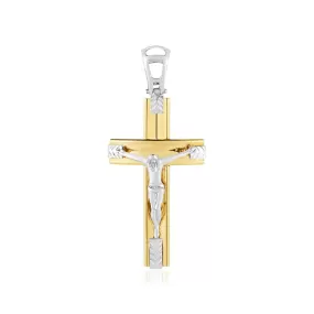 14k Two Tone Gold High Polish Diamond Cut Cross Pendant