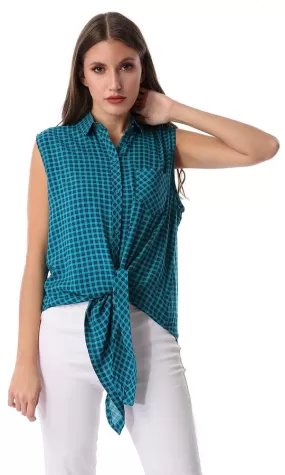 39197 Checkered Lace Up Petroleum Shirt