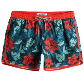 4.5 Inch Inseam Vintage Dark Green Flower Swim Trunks