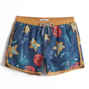 4.5 Inch Inseam Vintage Flower Print Swim Trunks