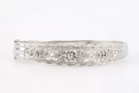 7" 925 Silver 0.50tcw Diamond Flower Bangle Bracelet (21.66g.)