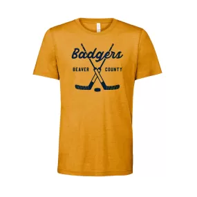 Adult Badgers Hockey Super Soft Vintage Gold Tee