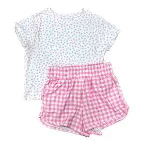 Adult Short Crop Lounge Set - Pink Gingham