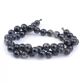 Black Flower Tourmaline 8mm Round - 15-16 Inch