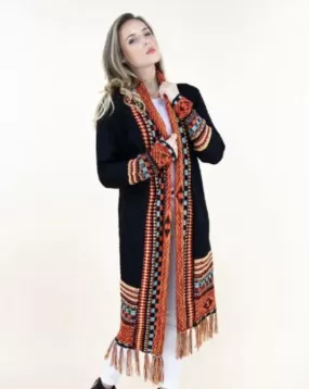 Cardigan - Native With Fringe - Black