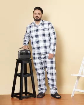 Hardsoda Men White Plus Size Checked Lounge Set