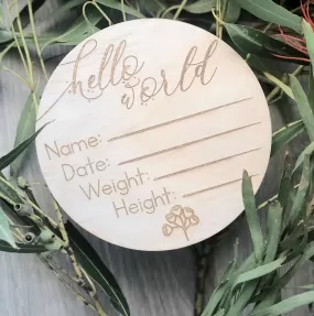 Hello Fern Wooden Hello World Birth Announcement Disc - Australiana