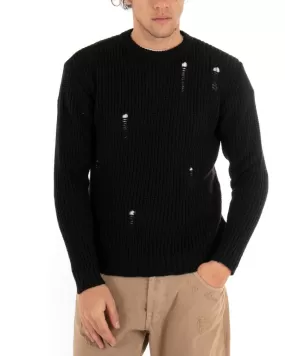 Maglioncino Uomo Girocollo Maglia Inglese Basic Con Rotture Nero GIOSAL-M2417A