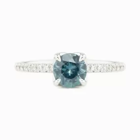 Maria Ring 1.03ct Round Blue Montana Sapphire, 14K White Gold (One of a kind)