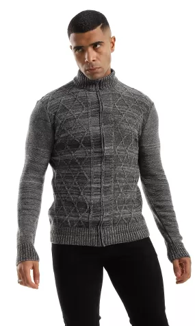 O158766 Cozy Zip Through Neck Heather Dark Grey Sweater