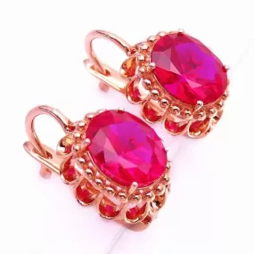 Rose Gold Inlaid Ruby Flower Earrings