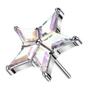 Star Flower Rainbow Aurora CZ Threadless Titanium Top