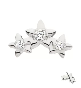 Triple Star Flower Clear CZ Threadless Titanium Top